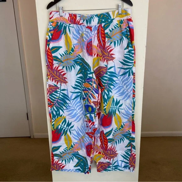 C & C California Colorful Tropical Leaf Wide Leg Linen Pants Womens XL Pockets - Picture 1 of 9